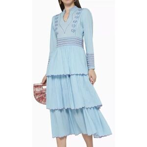 CeliaB Blue Mamma Embroidered Midi Tiered Dress Sz. S